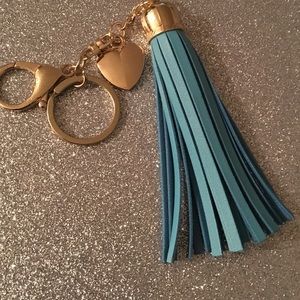 Blue Tassel leather keychain